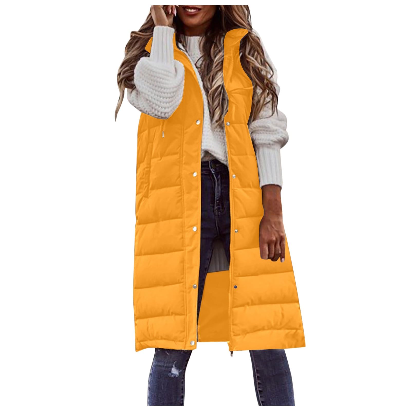 Generisch Weste Damen - Steppweste Damen Lang Mit Kapuze Ärmellos Warme Daunenjacke Steppjacke Vintage Leichte Bequeme Übergangsjacke für Herbst Winter