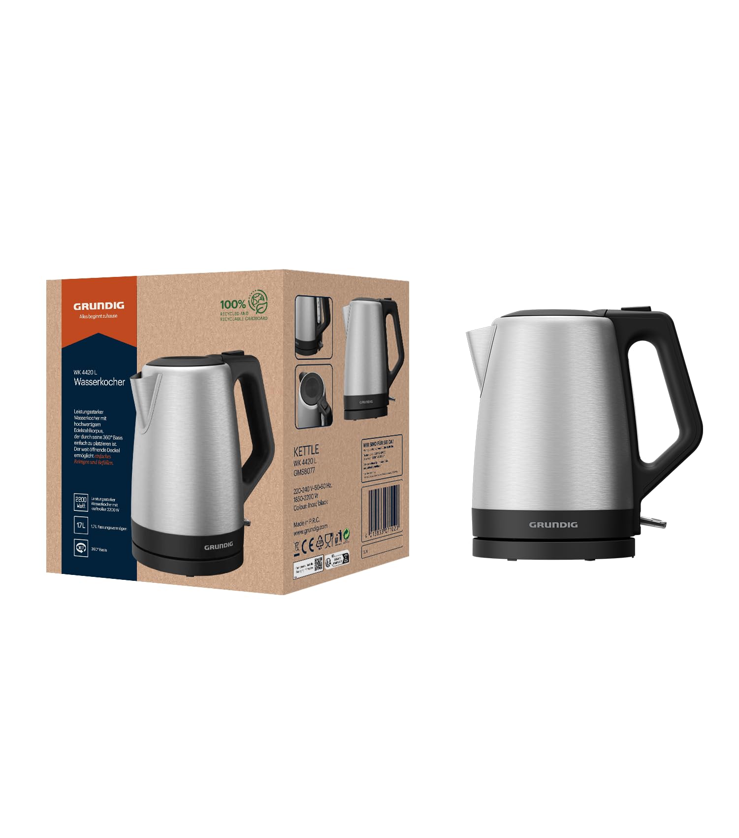 Bouilloire électrique Grundig WK 4420 L en inox 1,7L pour votre cuisine