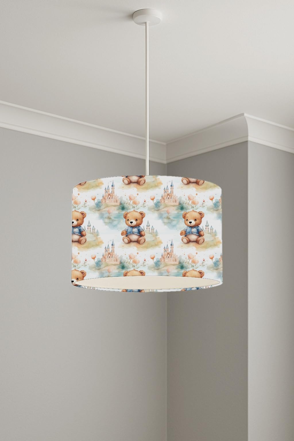 Whimsical Teddy Kingdom lightshade – 30 x 21cm Ceiling Drum Shade | E33BB8