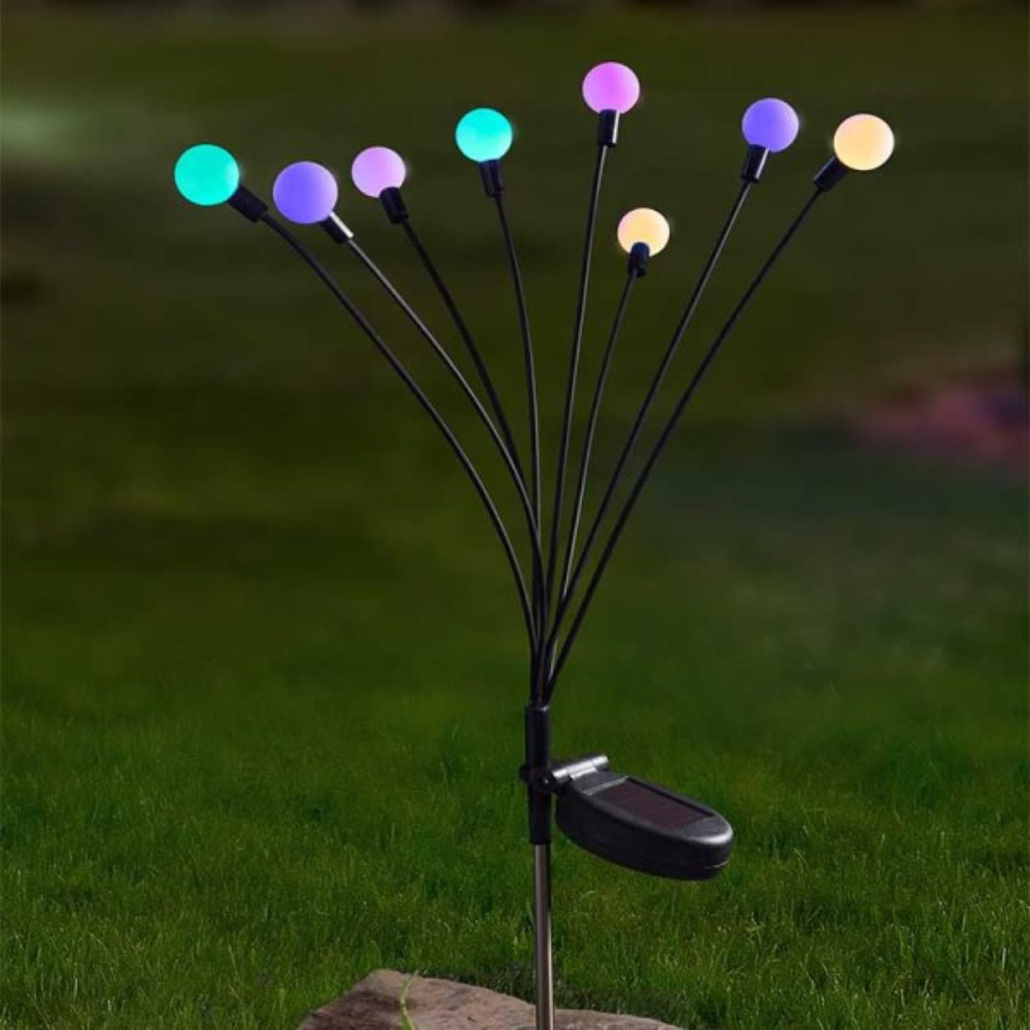 Garden Mile Solar Lights Outdoor Garden Light - Weatherproof Solar Powered LED Border Globe Stake Lights for Patio, Pathway Lighting (8 Stem Solar Globes - Multi Colour, 70cm Tall)