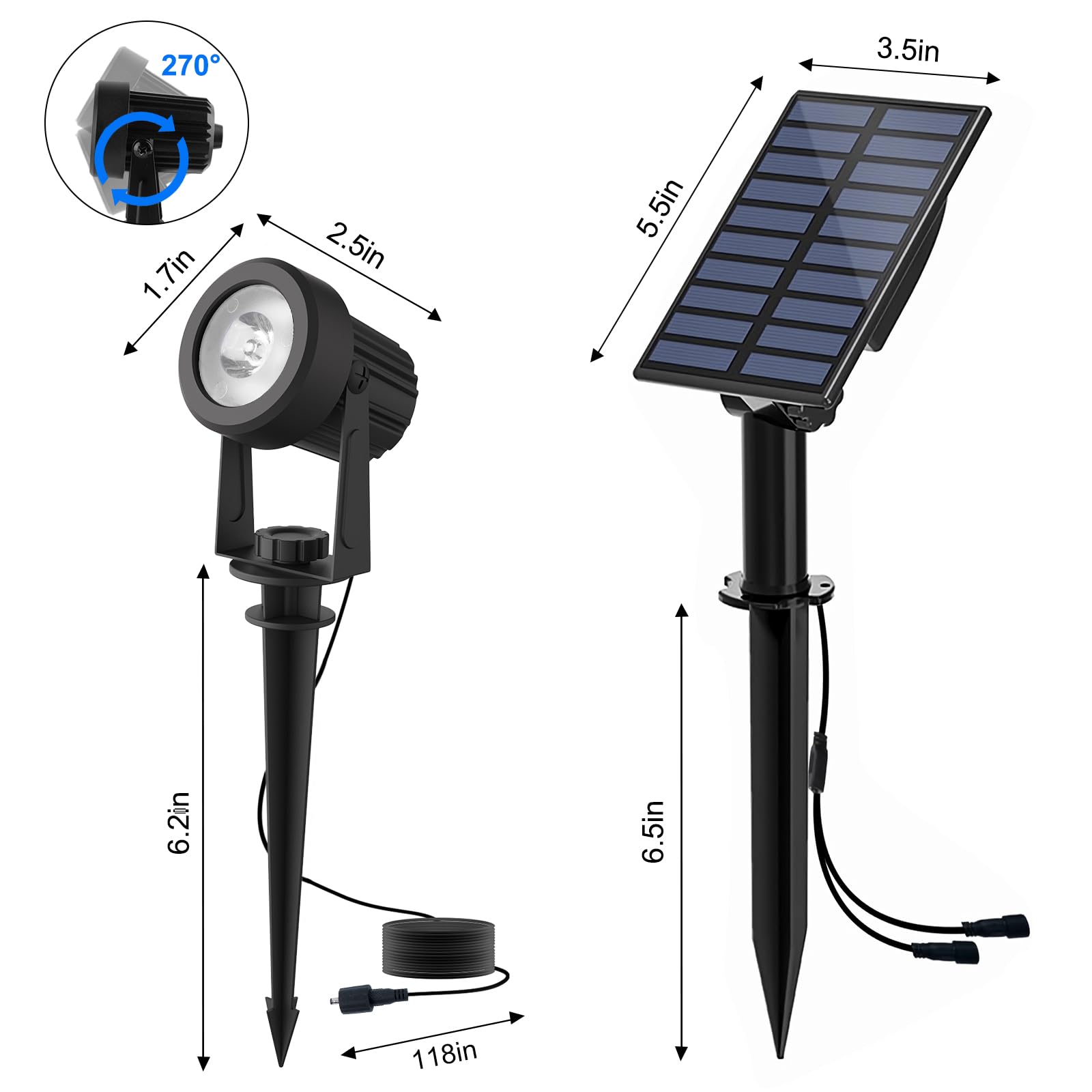 T-SUN Faretti Solari Esterno, 2-IN-1 Bianchi Caldi 3000K Lampade Solari da Giardino, 2 Livelli di Luminosità, Impermeabili IP65, Luci a Energia Solare per Piscina, Cortile, Vialetto, Patio, Alberi.