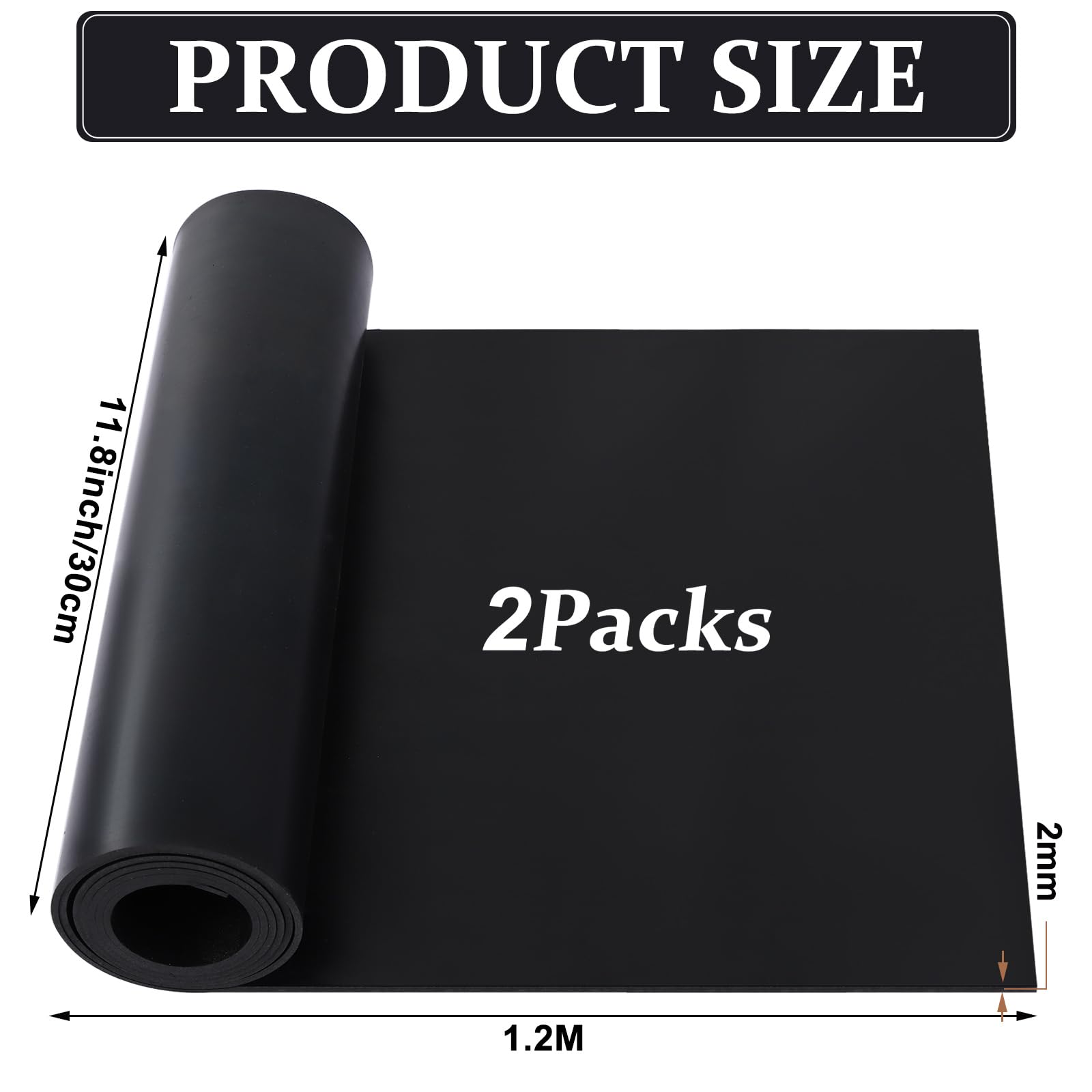 Lot de 2 feuilles de caoutchouc néoprène, 1,2 m (L) x 300 mm (l) x 2 mm (T), bandes d'étanchéité en caoutchouc noir antidérapant solide pour protection de sol, joints de bricolage, nivellement