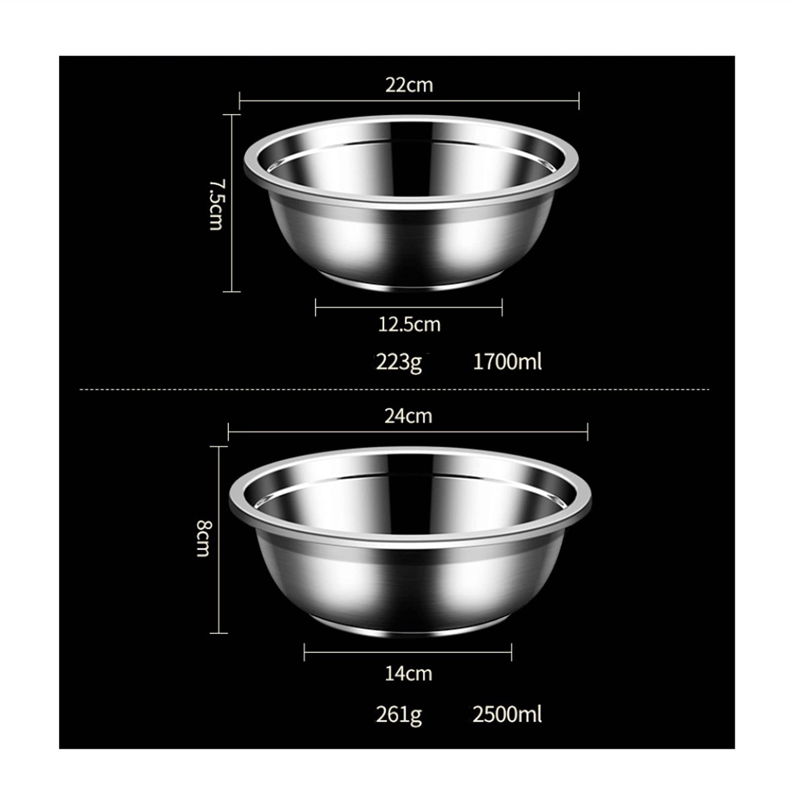Juego de 6 Cuencos de Acero Inoxidable 304 para Mezclar y almacenar Alimentos en el hogar, el refrigerador y la Cocina