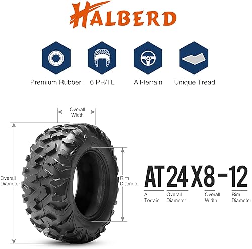 Miniatura 4 de HALBERD Neumáticos cuatrimoto, neumáticos ATV 24x8-12 y 24x10-11, 6PR 24x8x12, 24x10x11 todo terreno ATV UTV todoterreno para Honda Fourtrax Rancher