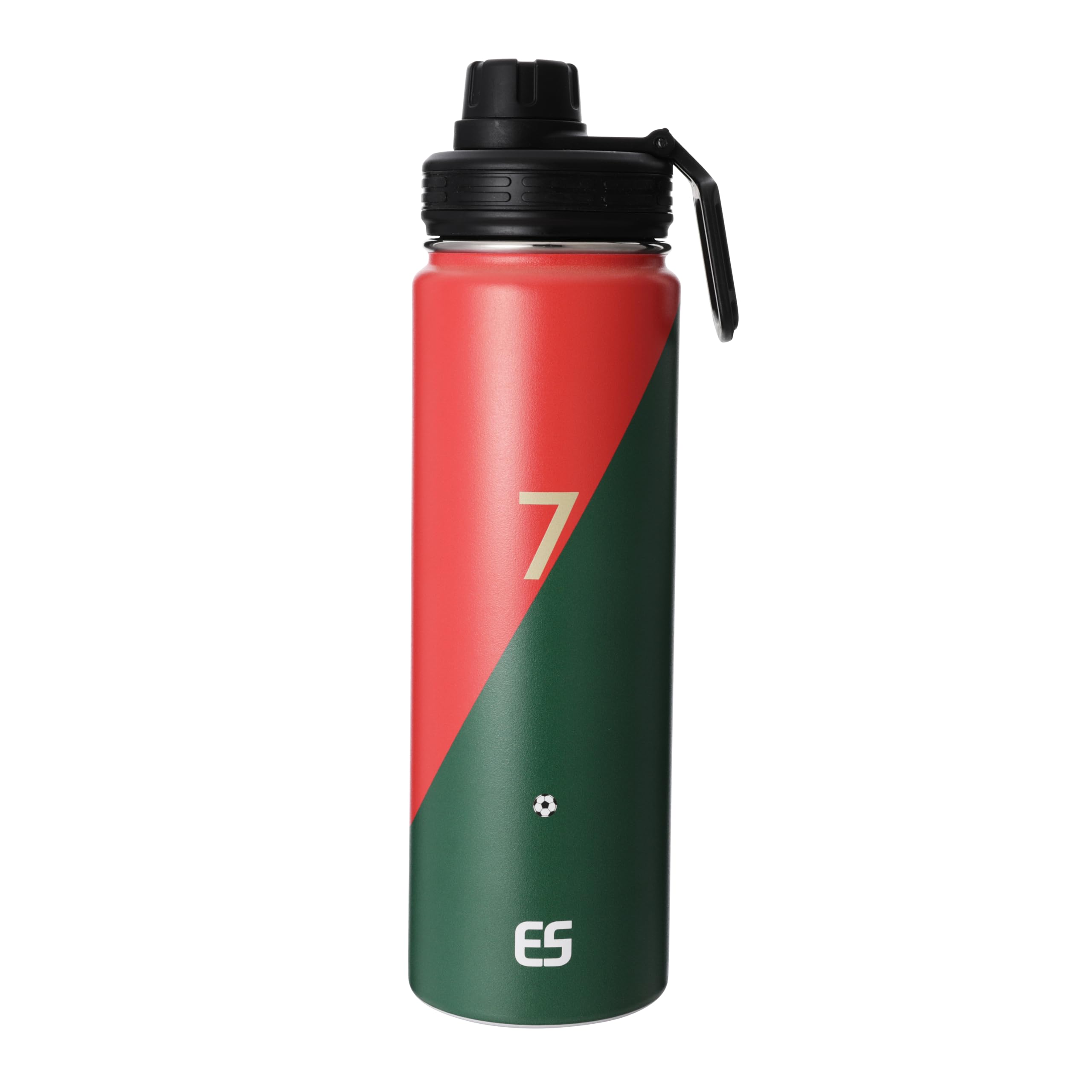 ES Siptriker Stainls Steel Insulated thermal bottle - 2 Lids Straw & Spout - Keeps Hot and Cold (Ronaldo, 22 oz)