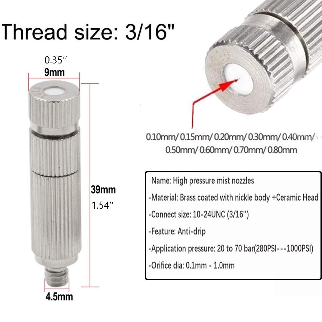 GQQGSHOP 50 Pièces Buse d'atomisation en Laiton avec Filtre Haute Pression Atomiseur Buse Tête de Pulvérisation Arroseurs(0.1mm)