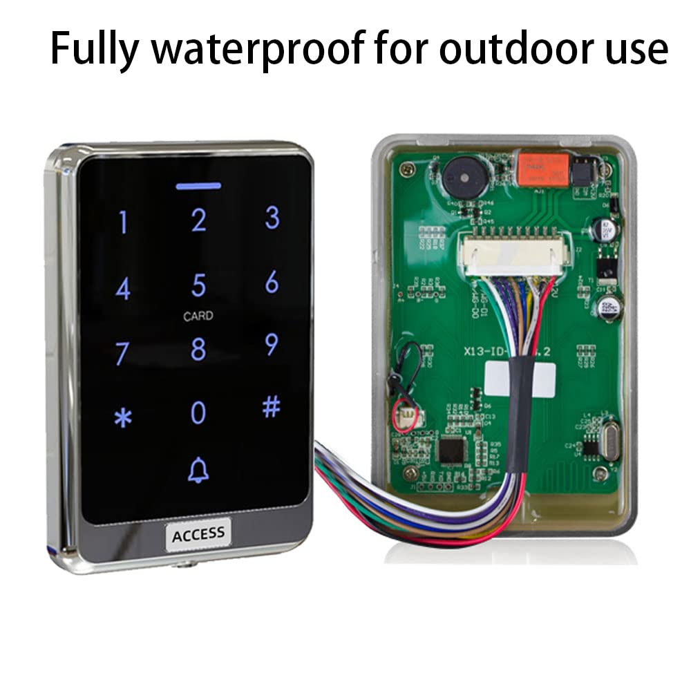 YAVIS Juego Completo De Controlador De Control De Acceso De Pantalla TáCtil Impermeable RFID Ip68 180kg/350lbs Cerradura ElectromagnéTica, Fuente De AlimentacióN 3a, BotóN De Salida, 10 Llaveros