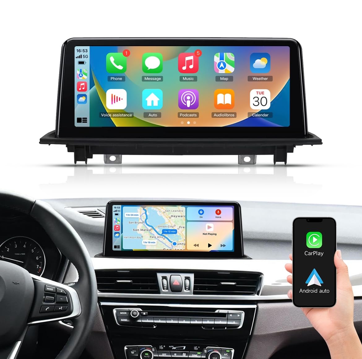 CTB 10.25" CarPlay Android Auto per BMW X1 F48 2015-2017 | Sistema Linux | Compatibile NBT | Schermo Touch Multimediale Retrofit upgrade Plug & Play