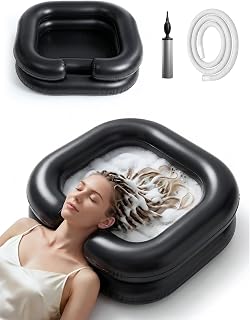 Inflatable Shampoo Basin, Portable Shampoo Bowl for Bedridden Elderly Kids | Neck Support for Comfort, Lightweight & Portable, Easy to Clean, Hair Washing Basin with Drain, Pump Included