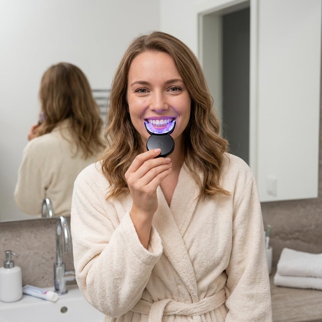 Wellawhite Teeth Whitening Kit—LED Zahnbleaching Set Zuhause Professionelle Zahnaufhellung Ohne Schmerzen Whitening Gegen Kaffee Flecken (Schwarz)