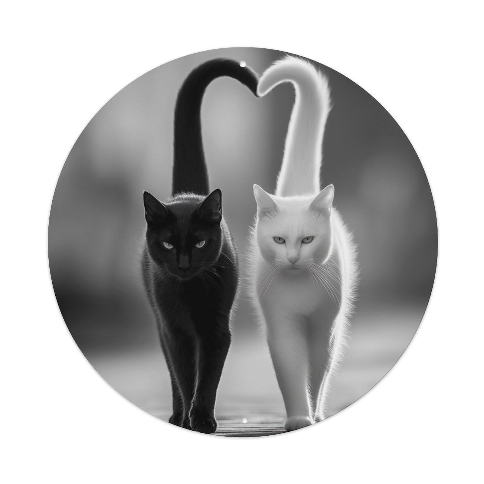 Cwbufd Vintage Style Animal Cat Couple Heart Shaped Romantic Love Vintage Metal Tin Sign Plaque Wall Decor For Cafe, Club Bar, Office, Garden Metal Poster 8X8inch