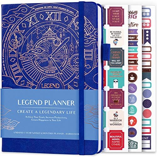 Legend Planner – Deluxe Weekly & Monthly Life Planner to Hit Your Goals & Live Happier. Organizer Notebook & Productivity Journal. A5 Hardcover, Undated – Start Any Time + Stickers – Royal Blue