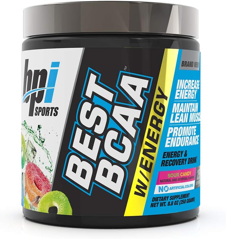 BPI Sports Best BCAA with Energy - Healthy BCAA Powder - Improved Performance - Lean Muscle Building - Accelerated Recovery - Proprietary Energy Blend - Sour Candy - 25 Servings - 8.8 oz. (BP114)