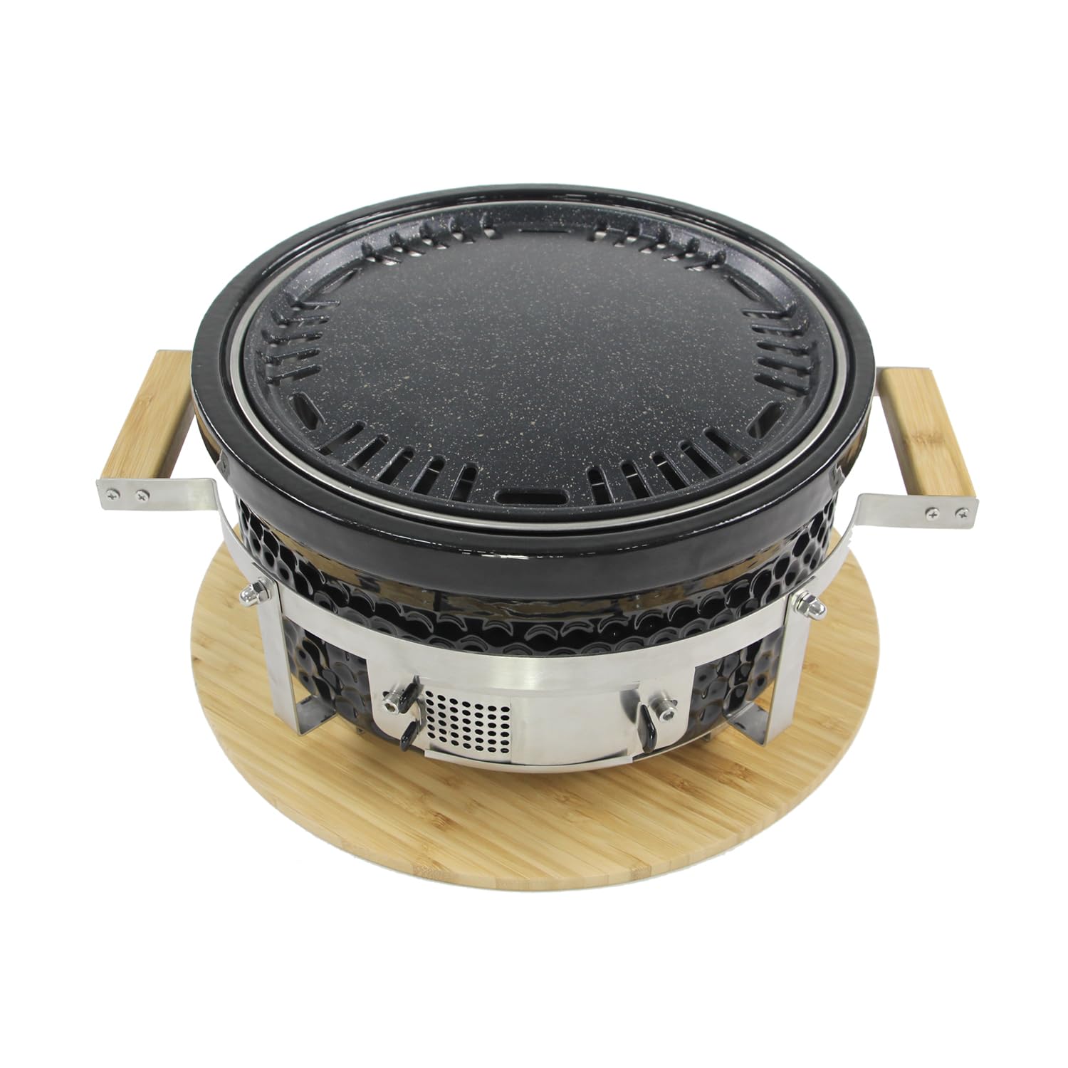 YNNI KAMADO TQ00RHBL CZARNY Stojący Okrągły Ceramiczny Kratka Hibachi, BBQ TQ00RHBL