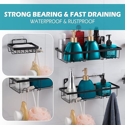 Miniatura 4 de Organizador de ducha de acero inoxidable, organizador de baño, ahorro de espacio, montado en la pared, sin perforaciones, sin perforaciones, sin