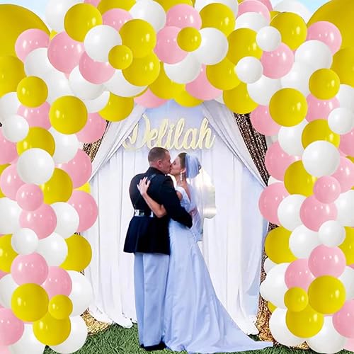 Miniatura 5 de Kit de arco de guirnalda de globos rosa, amarillo y blanco  109 globos amarillos, rosas y blancos para niña, primer cumpleaños, You Are My Sunshine