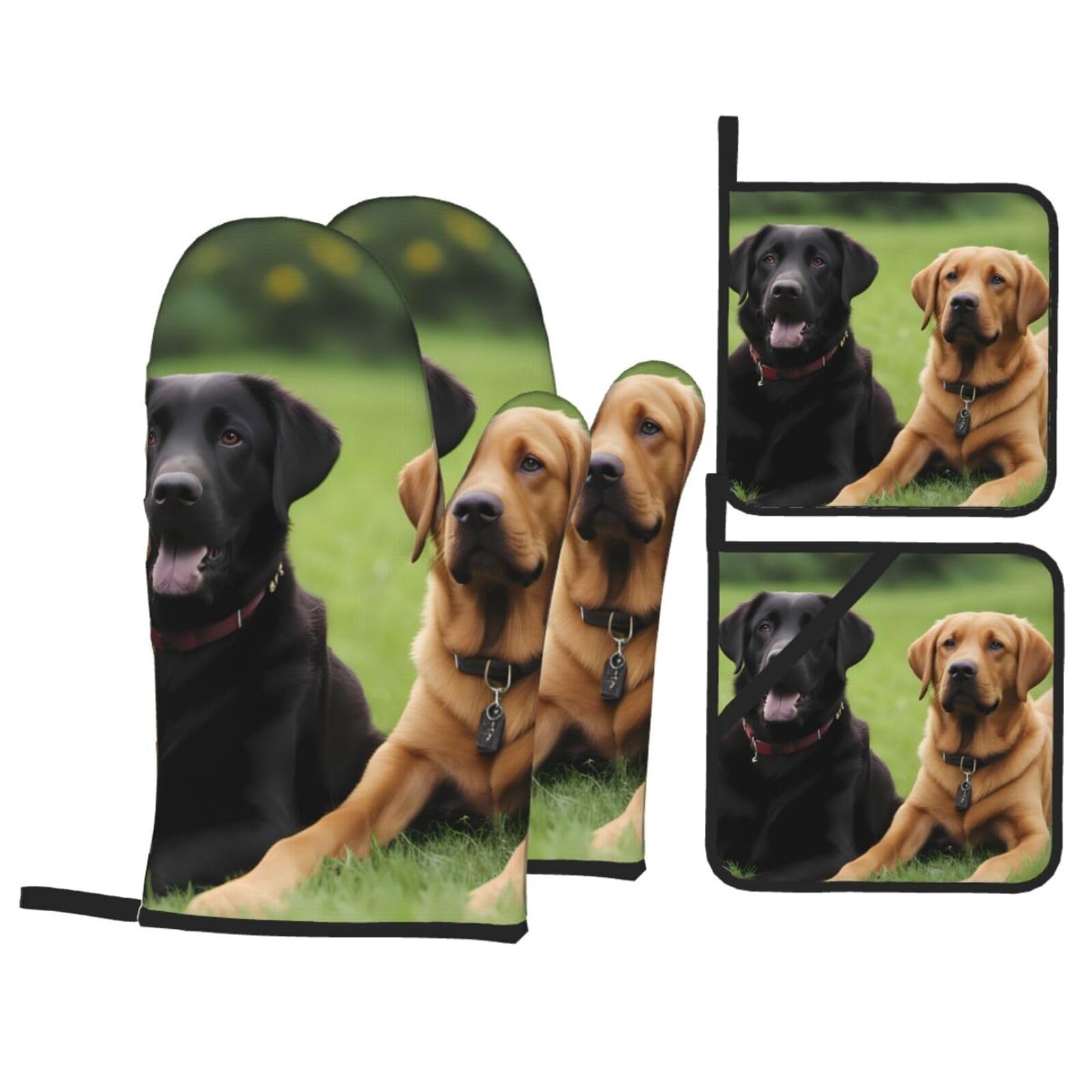 Lot de 4 maniques imperméables en polyester résistant à la chaleur avec motif de labrador retriever