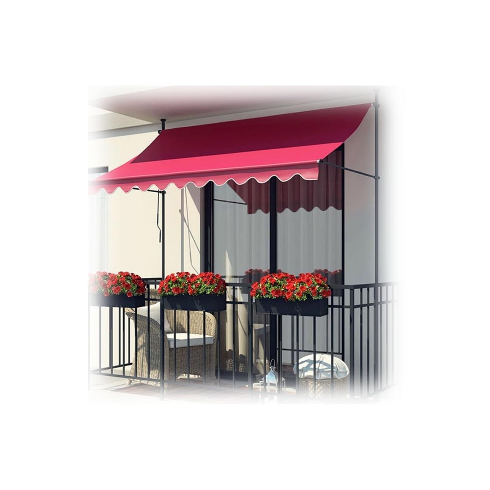 LWJSOCP Retractable Waterproof Patio Awning with Crank - Red 3m/118in, Ideal for Deck, Balcony, Yard, and Coffee Areas - Rain Shelter & Pergola Canopy