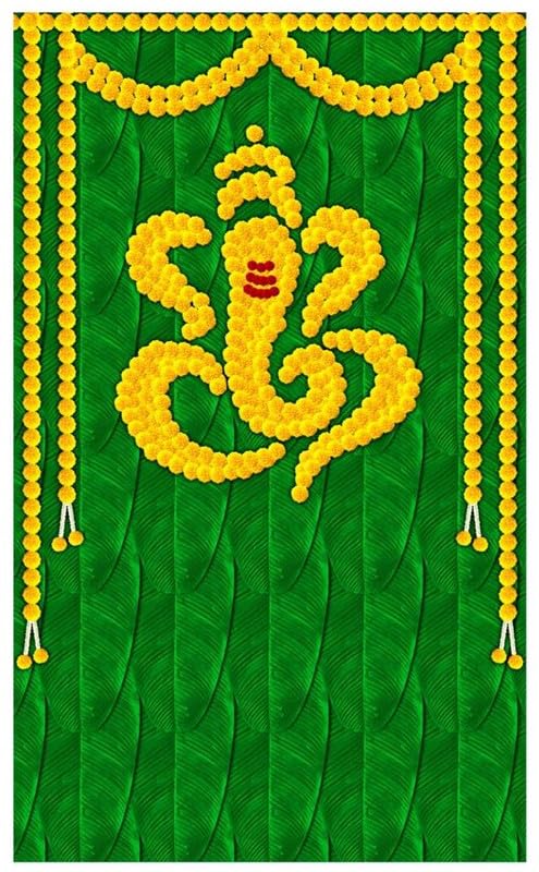 ZEONELY MART Banana Leaf mari Gold Ganesh Backdrops Decorations Cloths for Pooja Decoration,Size (5X8) Feet (Cloth 51) (Ganesh chaturthi Decorations Backdrop) (sankranti Backdrop)