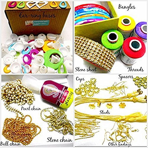 Goelx Silk Thread Jewelery-Making Fully Loaded Box with All Accessories!! - Green, Yellow, Purple and Red - Bangle Size - 2.4