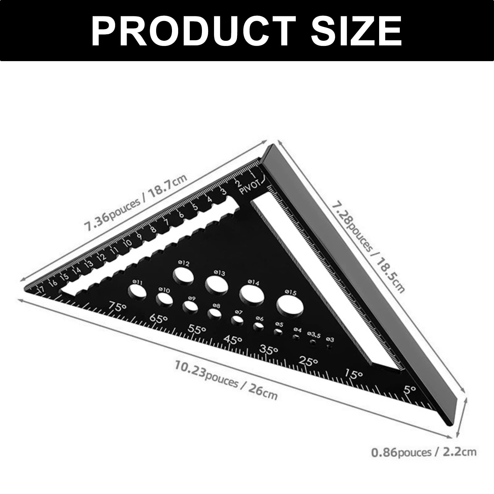 Onezebra 180mm/7 inch Speed Square, Aluminium Metal Set Square Carpentry Triangle Ruler - Image 2