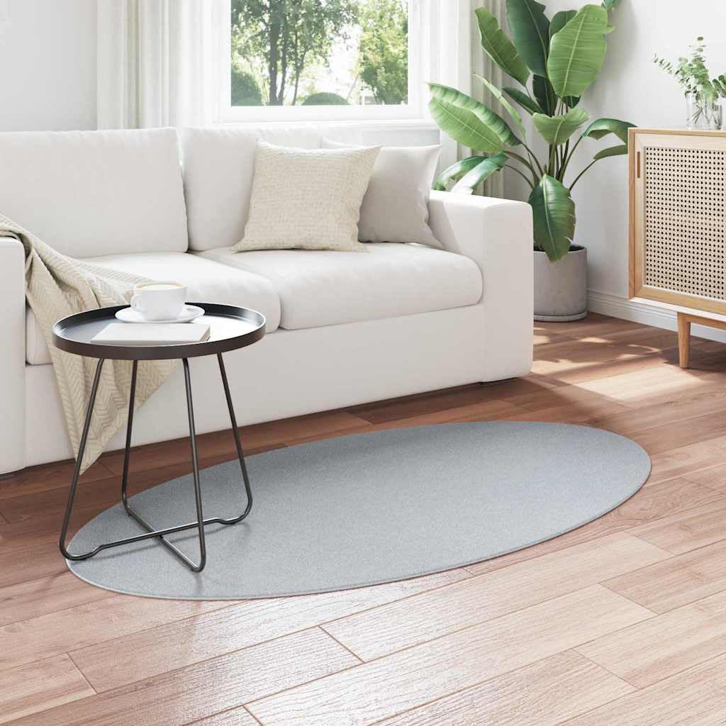 HUARTE Tapis ovale gris, 80 x 150 cm, 100 % polyester, lavable, antidérapant, pliable, pour salon, chambre à coucher, couloir