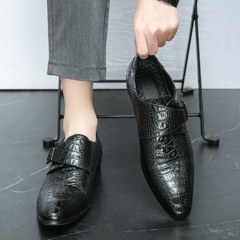 Crocodile Print Loafers with Elastic Slip-in Buckle Fashion Shoes3