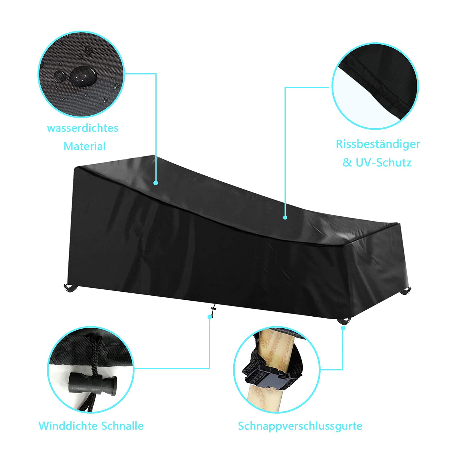 Lot de 2 housses de protection pour chaise longue de jardin avec 4 boutons coupe-vent 210D Oxford 200 x 75 x 40/70 cm