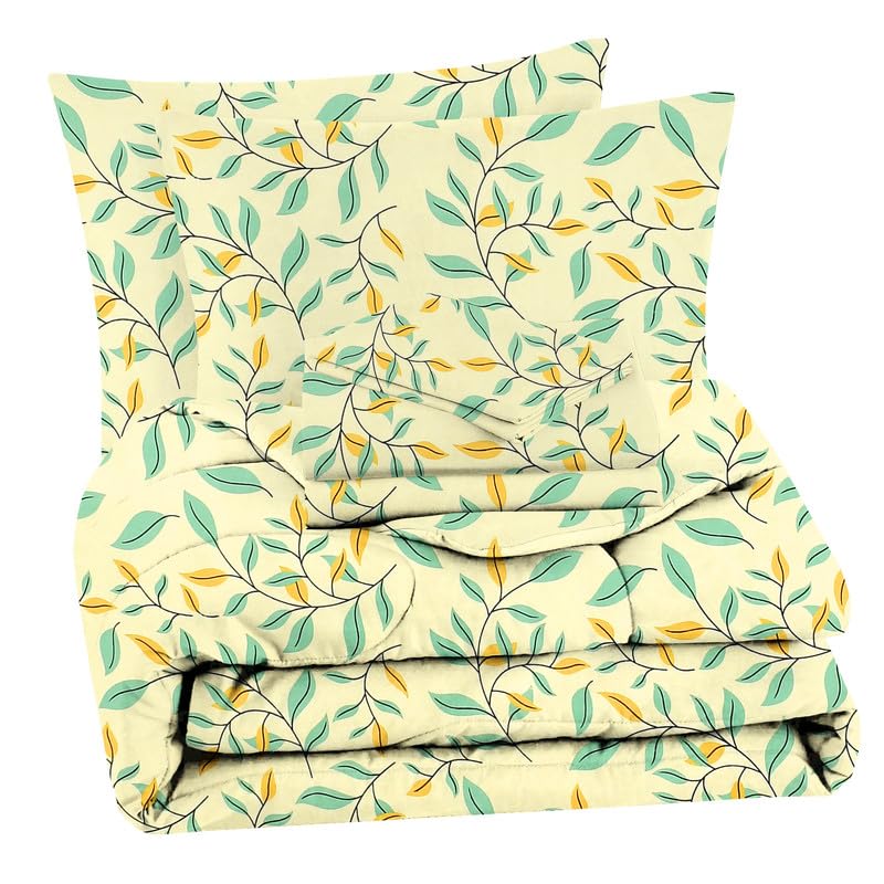 BSB HOME 350TC Glace Cotton AC Comforter Set King Size Double Bed with 1 Flat bedsheet & Two King Pillow Covers, 4 Pieces Bedding Set (90x90 inch, Light Green & Yellow)-picture-21