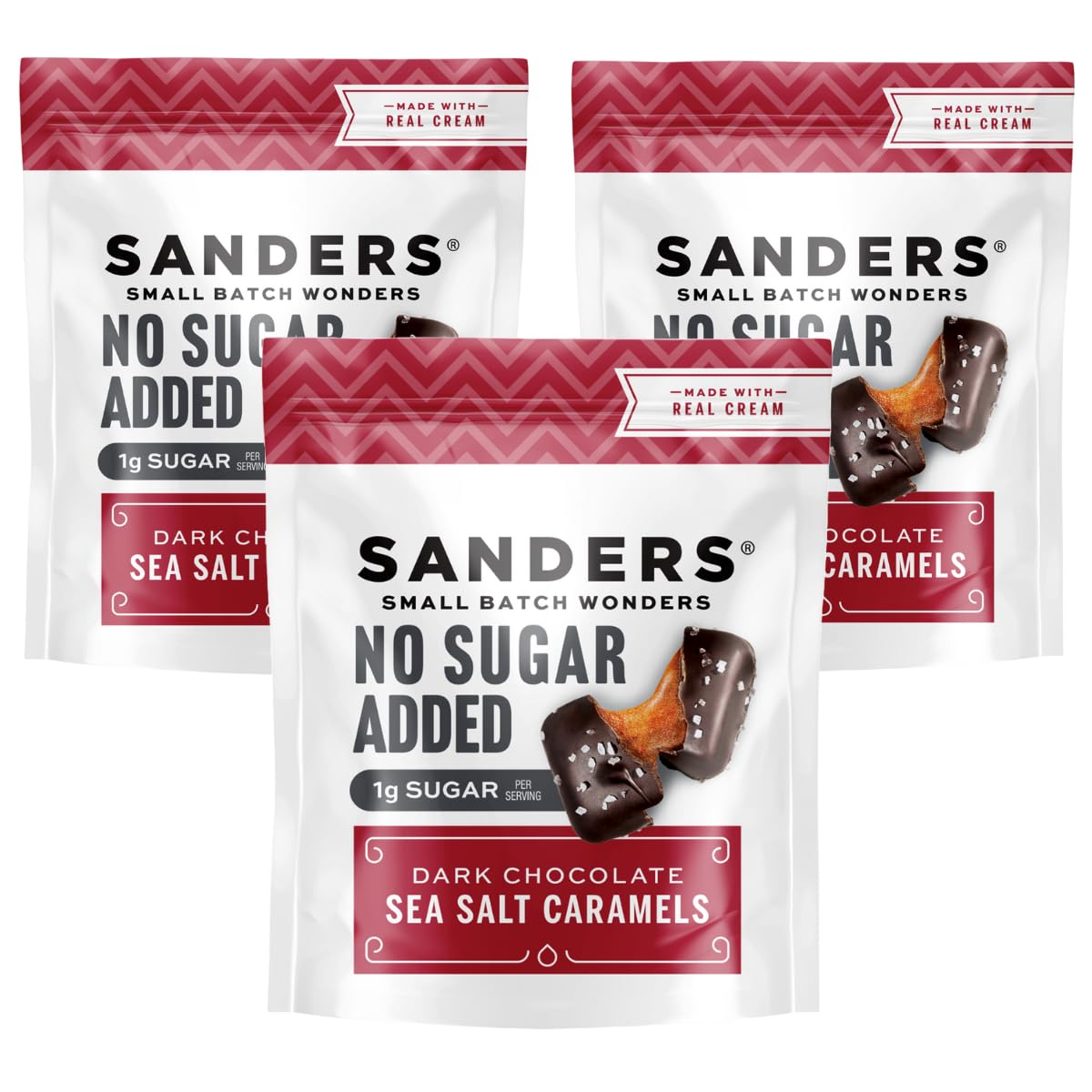 Sanders No Sugar Added Dark Chocolate Sea Salt Caramels 3-Pack