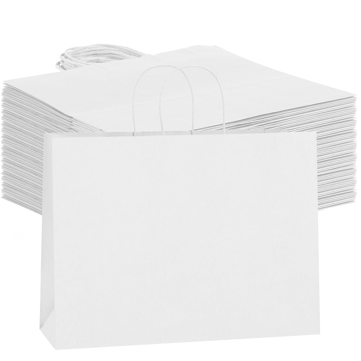 50 sztuk torebek na prezenty XL z uchwytami, małe przedsiębiorstwo, białe torebki na prezenty z papieru typu kraftowego, na urodziny, wesela, Dzień Matki, torby na zakupy, do zastosowań komercyjnych