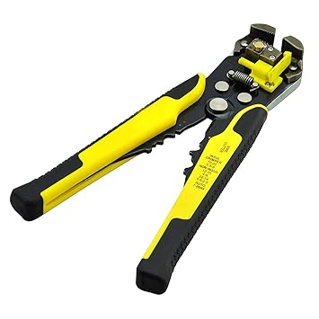 DOTCOM 8-Inch Self-Adjusting Automatic Cable Cutter Crimper, 5 in 1 Multipurpose Tool Wire Stripping Cutting Pliers, 10-24 AWG (0.2~6.0mm?) (Yellow)