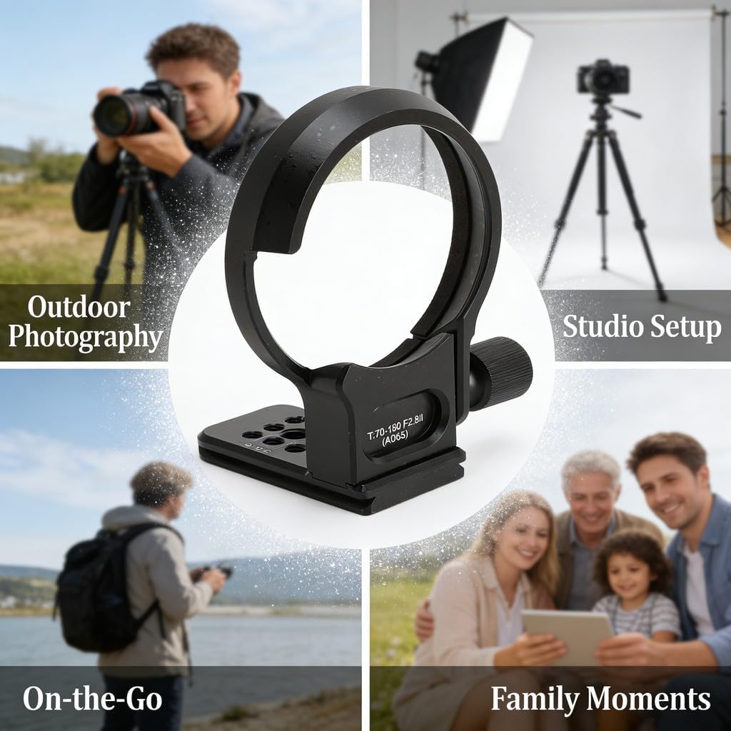 Lens Collar Tripod Mount Ring for T70 180 F2.8 Lens, 70mm Arca Type Quick Release Plate, 1/4 3/8 Inch Screw Holes - Lightweight Aluminum Alloy, Secure Balance with Safety STO