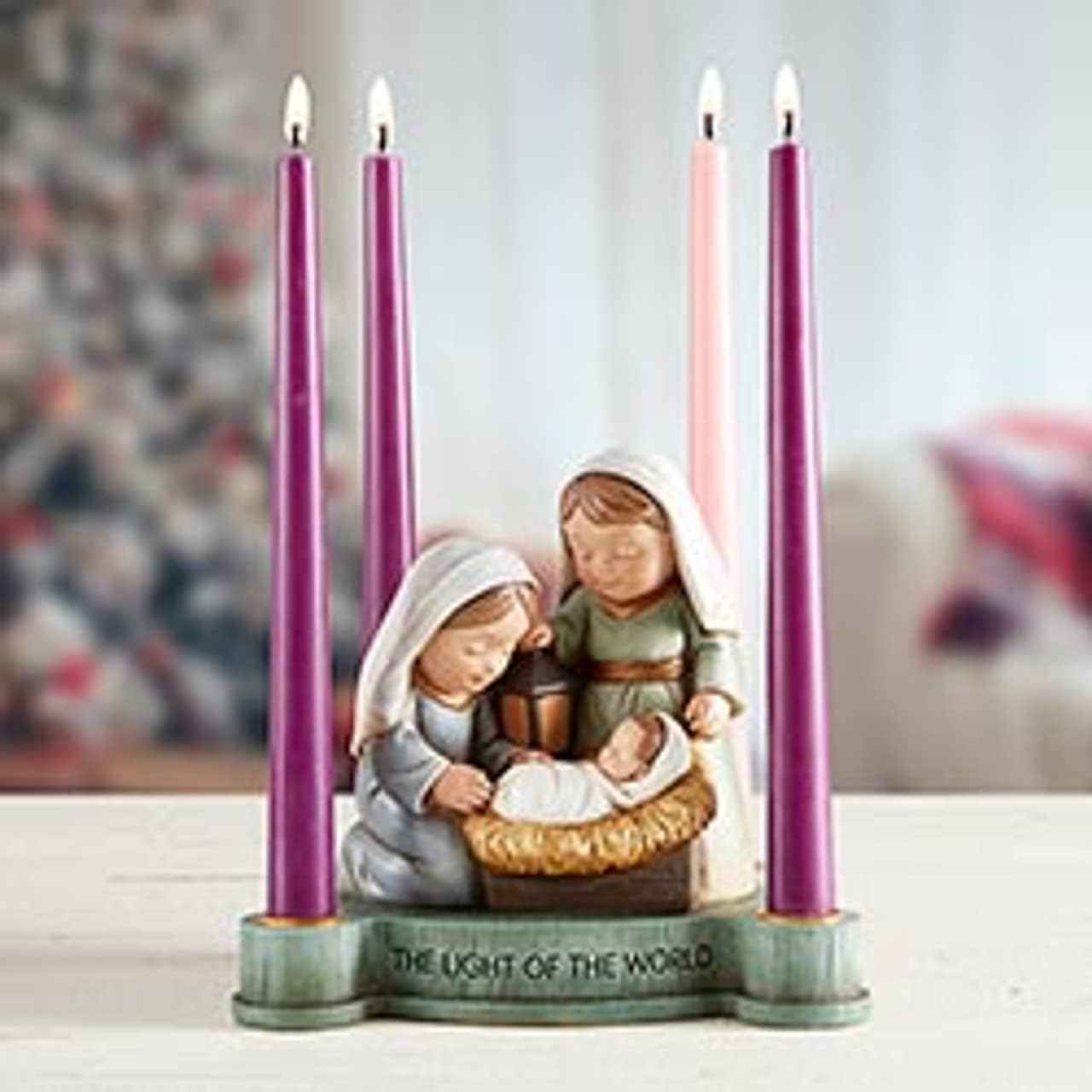 Avalon Gallery Candle Holders - Luxury Tabletop Christmas Centerpiece Advent Wreath Candle Holder Figurine, 7.5 x 7-Inch, Light of The World