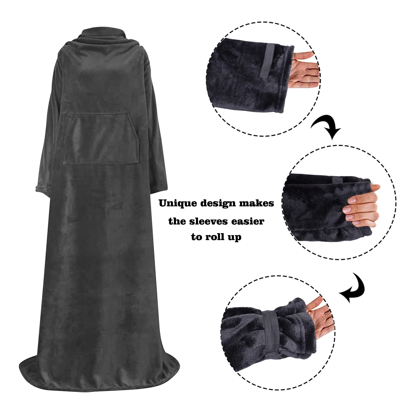 Ergocar Manta usable, Manta con Mangas y Bolsillos, Manta de TV de Franela, Manta de Forro Polar Suave y Gruesa, Caliente y Acogedora Manta para Sofá, Oficina, 150x180 CM