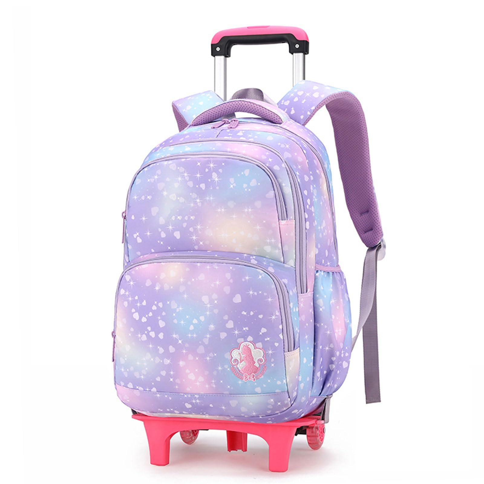 Sac à dos à roulettes pour fille ,Cartable à Roulettes Primaire ,Poignée réglable ,Plusieurs poches avant ,Avec compartiment pour bouteille d'eau,Imperméable ,pour Quotidien et Voyage 6-12 Ans