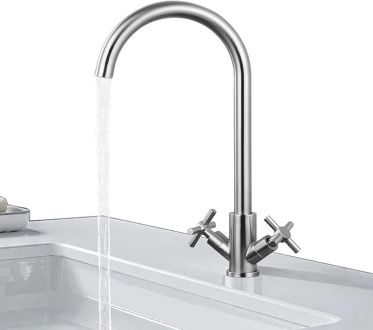 Mitigeur de lavabo en acier inoxydable à bec pivotant au design épuré