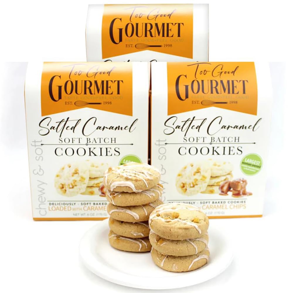 Salted Caramel Cake Batter Cookies by Too Good Gourmet, 3-Pack, Soft & Chewy Small Batch Cookies with Caramel Chips, Premium Treats for Parties, Gifts, Snacks