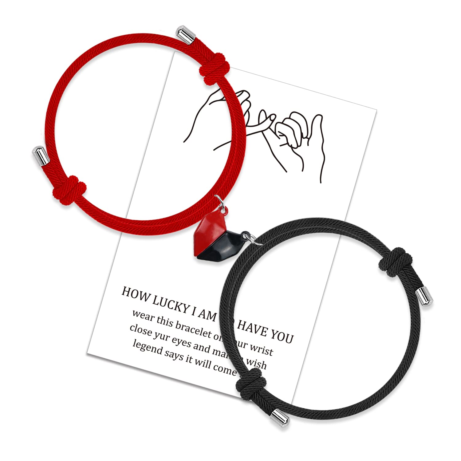 LUOKIFUR Bracciale coppia con pietra di proiezione Bracciale magnetico 100 voci I Love You Bracciale Mutual Attract Regalo di San Valentino (Black