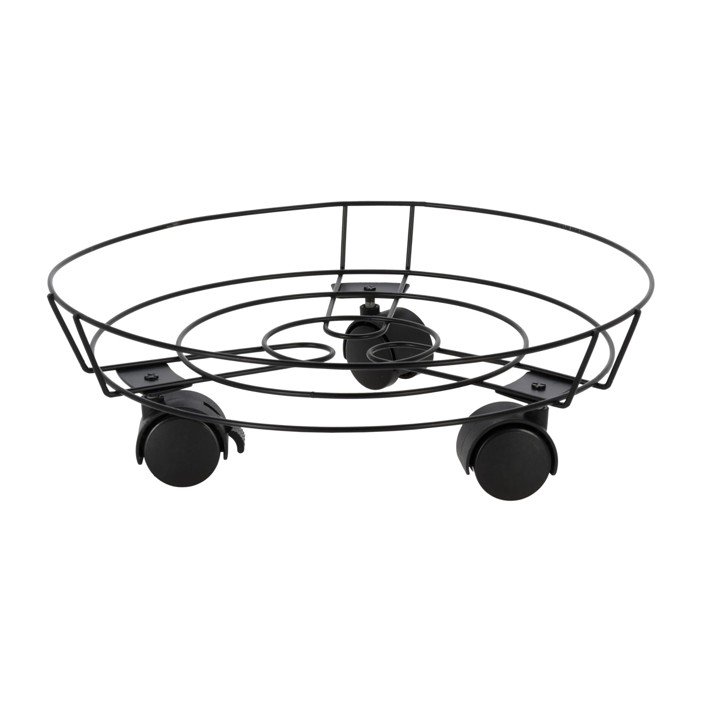 Metalowy wózek na rośliny, czarny, okrągły, 32 cm, podstawka pod doniczkę z 3 rolkami