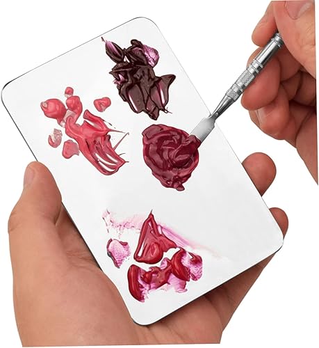 1set Cosmetic Mixing Plate with Spatula Stainless Steel Makeup Tray for Foundation Nail Pigment Blending Easy Cleaning for Color Mixing and Application