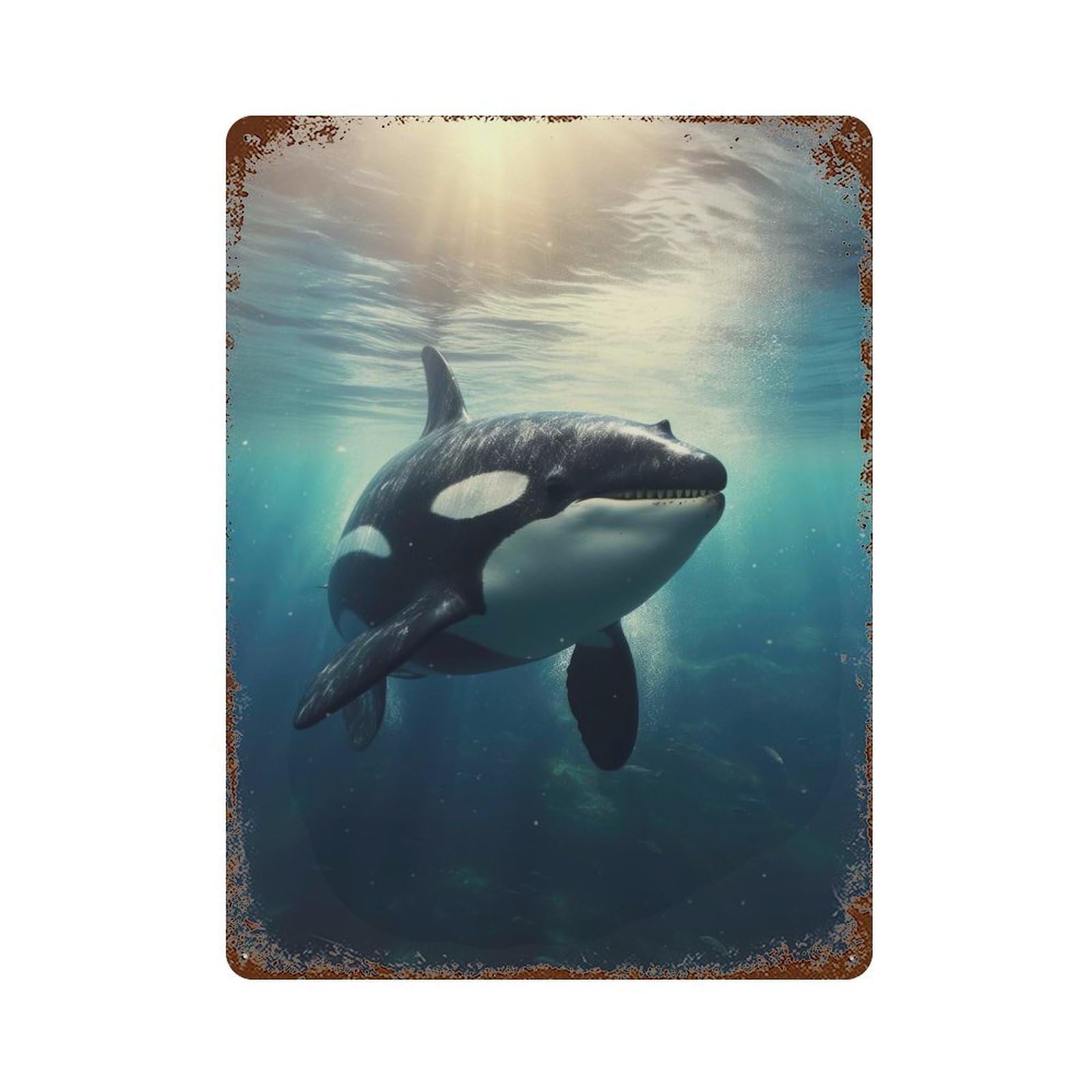 Orca 3 15.7"x11.8" Rusty Metal Tin Sign, Shabby Chic Decor for Bistro, Counter And Cafe Decor