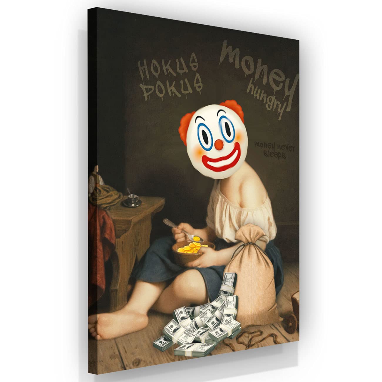 Money Hungry Fine Art Framed Canvas Print Reproduction Art Gallery Art Decor Modern Art Artwork 48 x 36