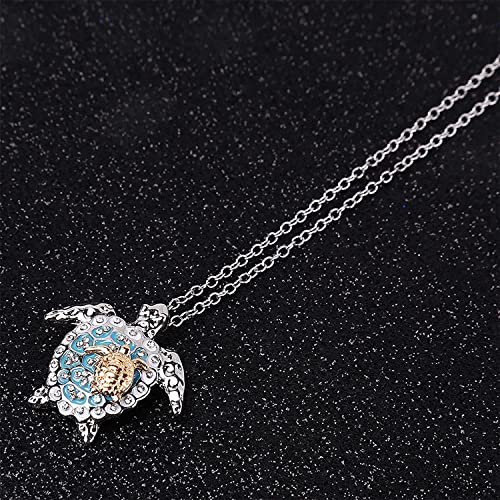 U-M Silver Created Blue Opal Sea Turtle Pendant Necklace, Birthstone Turtle Necklace Jewelry for Women (Blue) Attractive Processed2