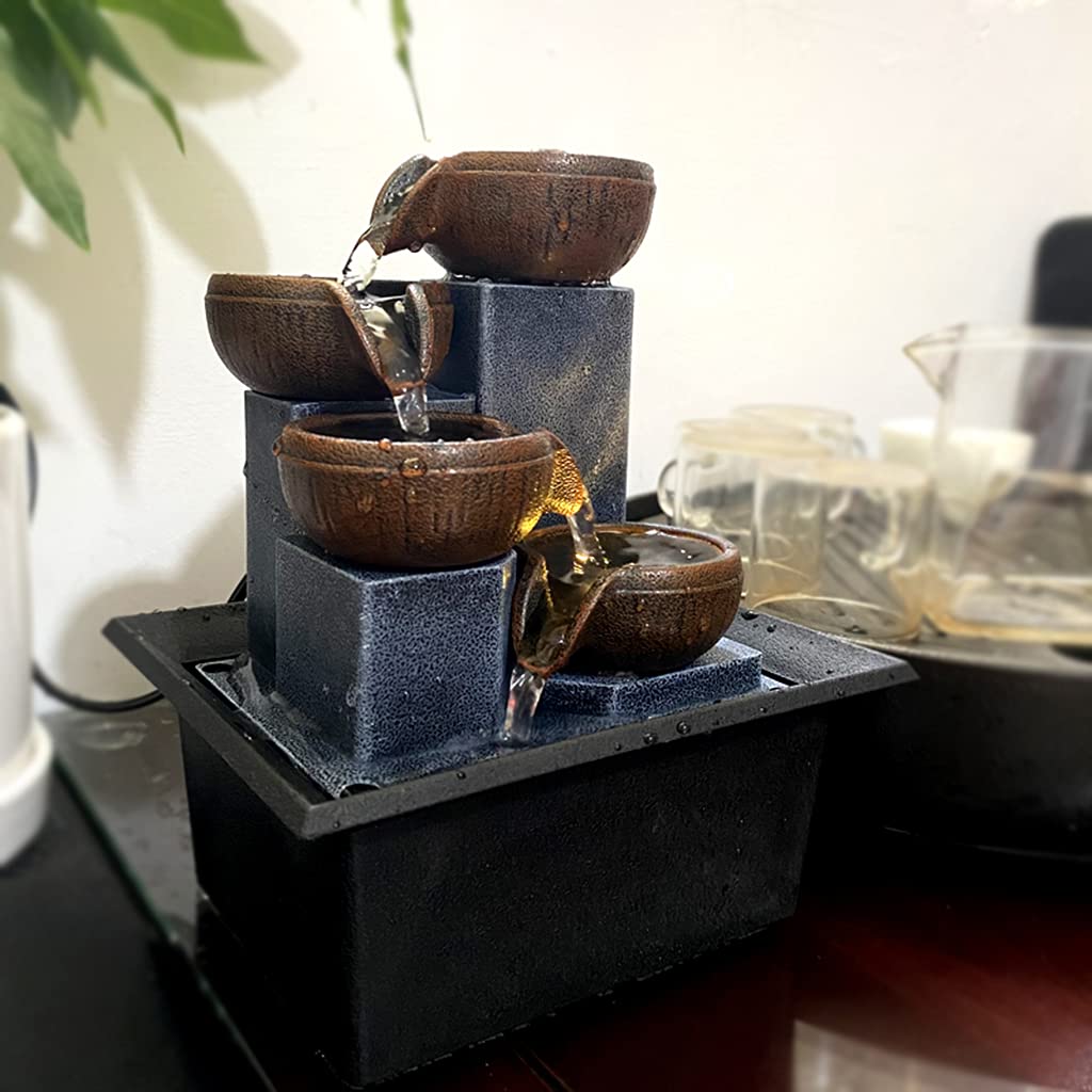 Fuente Decorativa de jardín, Fuente de Agua con Cascada, Feng Shui Zen, decoración para Dormitorio, Oficina, Escritorio, 15,7 x 13 x 19 cm
