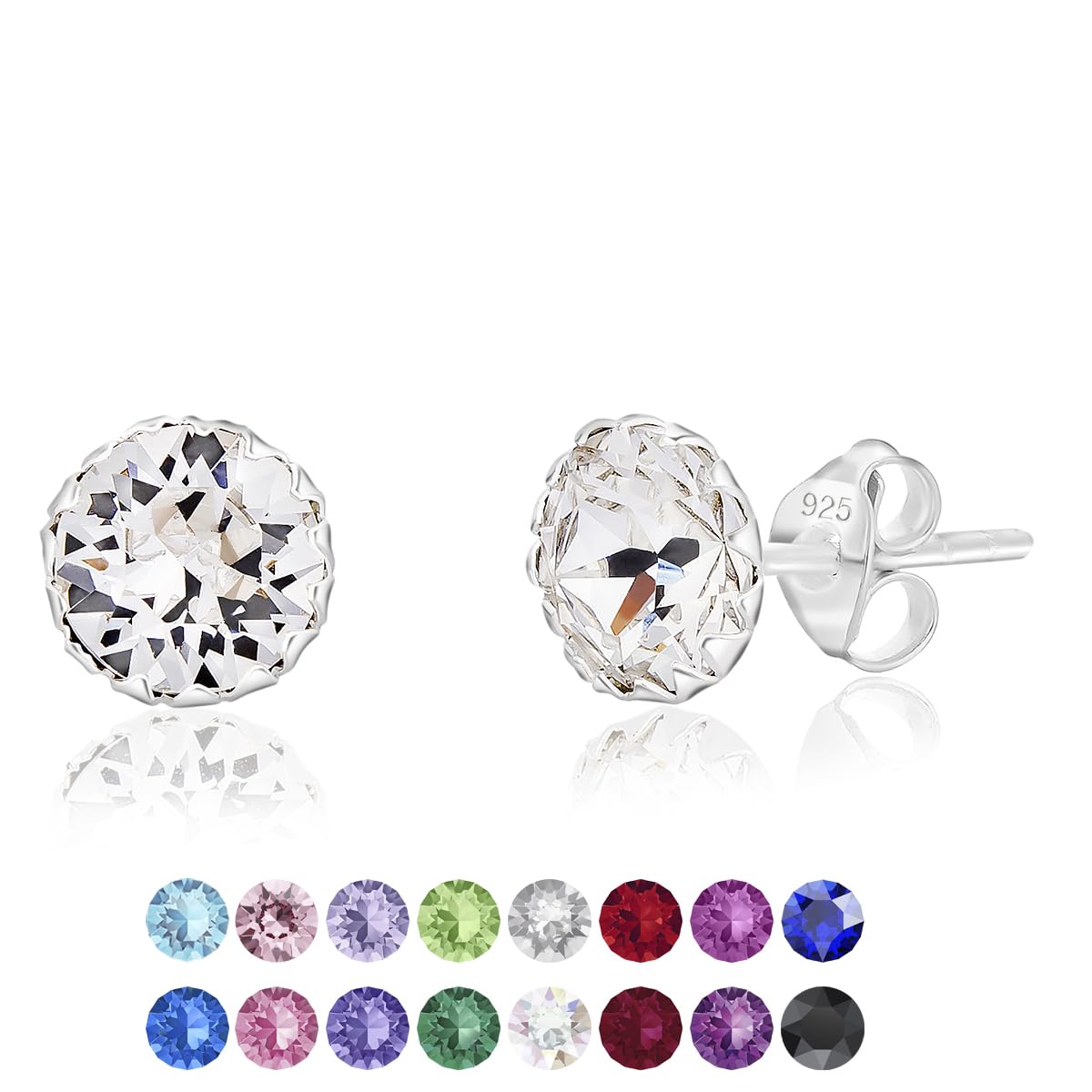 DTPsilver Pendientes Mujer Plata de Ley 925 con Cristal Swarovski® de Colores - Aretes Pequeños Plata de Ley 925 - Pendientes Plata Mujer - Diámetro: 6 mm
