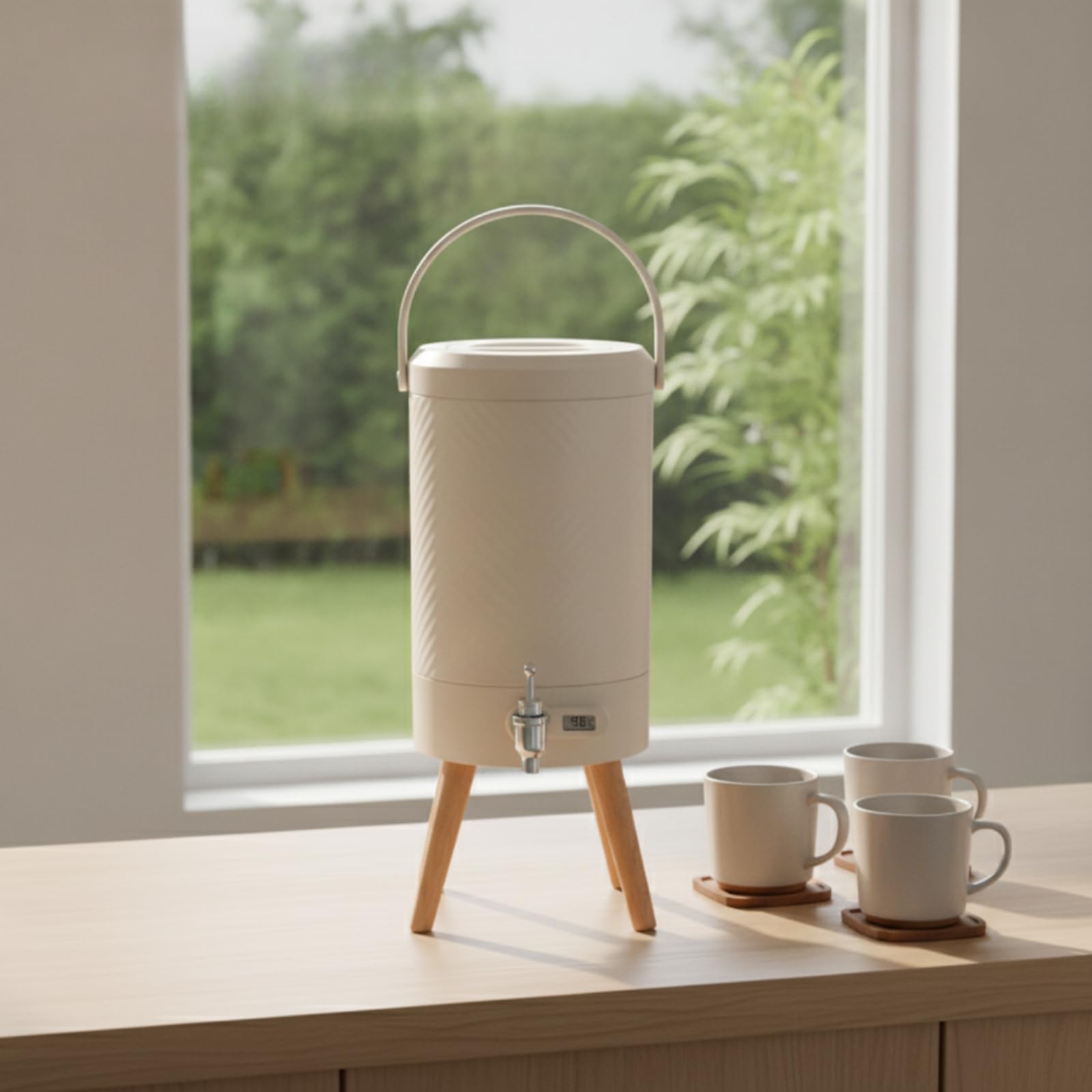 Termo Dispensador con Grifo Aislante Barril Térmico con Grifo Antirrames Recipiente para Oficinas, Bufés, Reuniones, Array, Blanco Roto, 5.0L