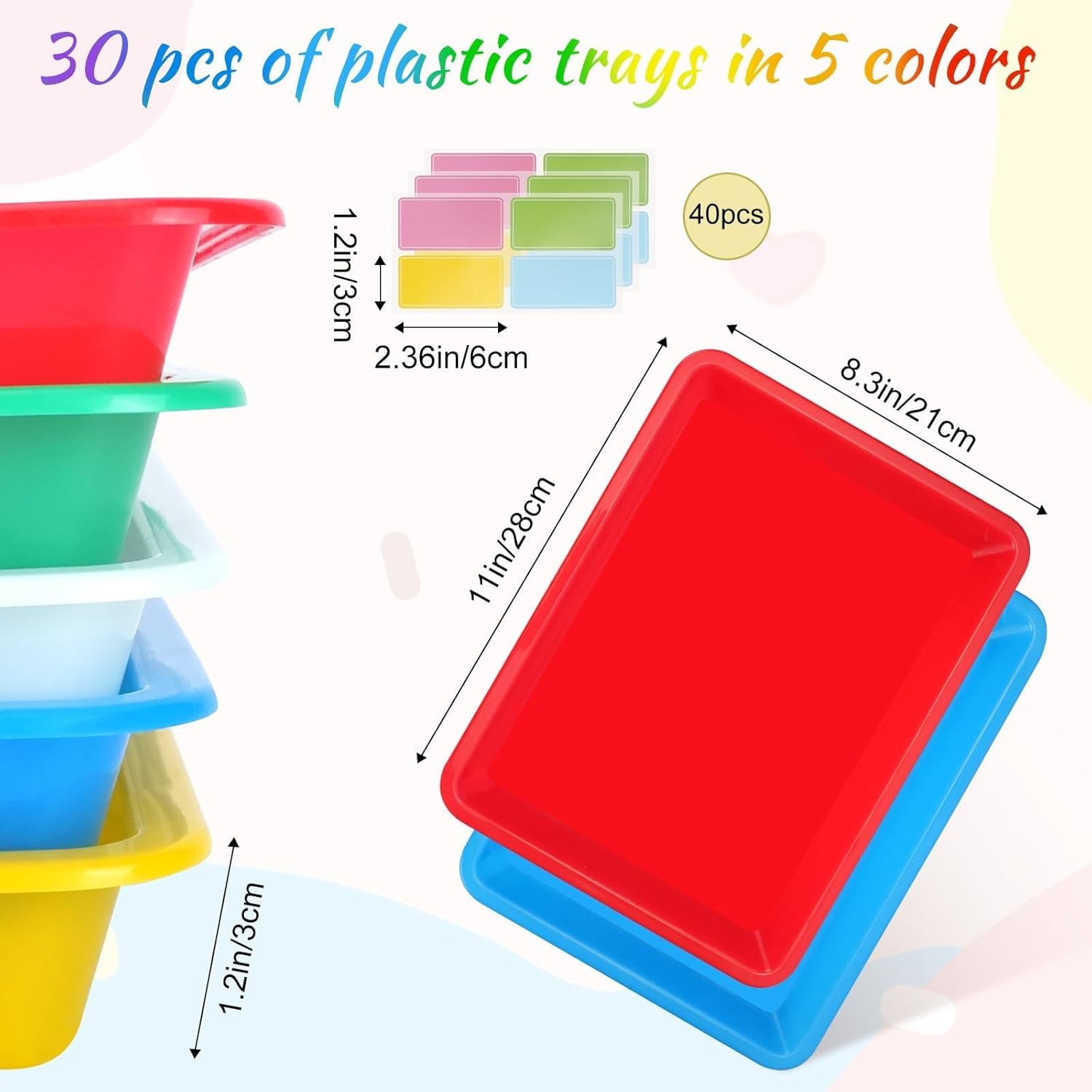 30 Pcs Plastic Art Trays, 5 Colors Sensory Tray with 40pcs Stickers, Colorful Craft Tray for Activity Serving Trays for DIY Projects, Organizing Supply, Sand, Painting - Image 2