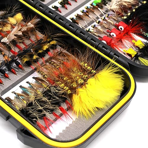 Fly Fishing Flies Kit Dry Wet Nyphms with Fly Box for Trout Bass Steelhead (100 Pcs Fishing Flies Kit) - Image 3