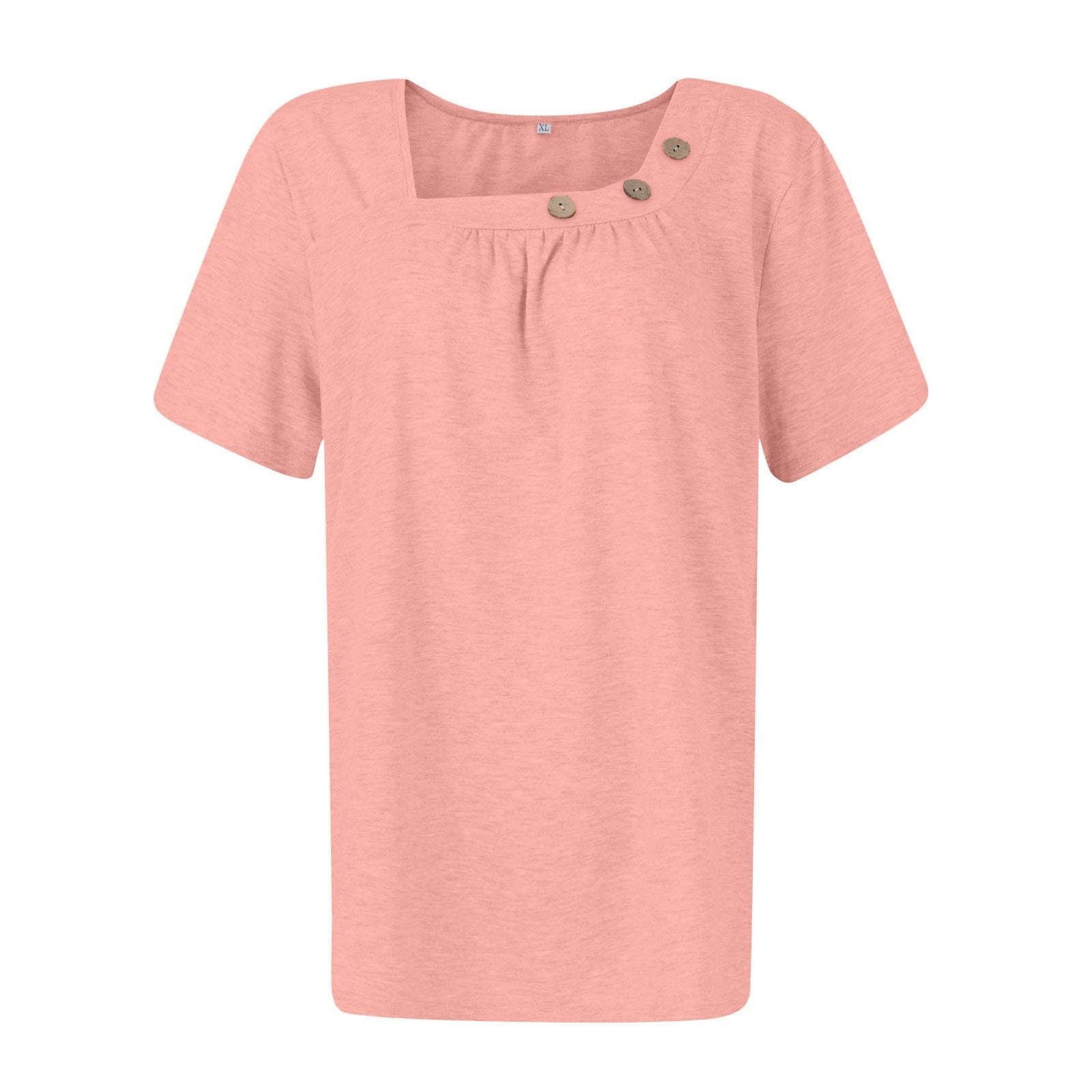 Camicette da donna a maniche corte primaverili eleganti casual vestibilità ampia magliette con bottoni decorazione estiva tinta unita tunica top, Ac-anguria Rosso, XX-Large